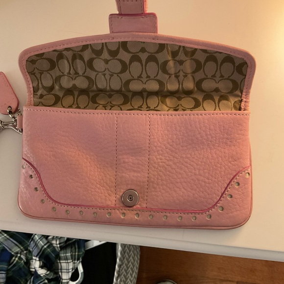 Coach Pink Leather Wristlet Clutch with Buckle - Picture 3 of 3